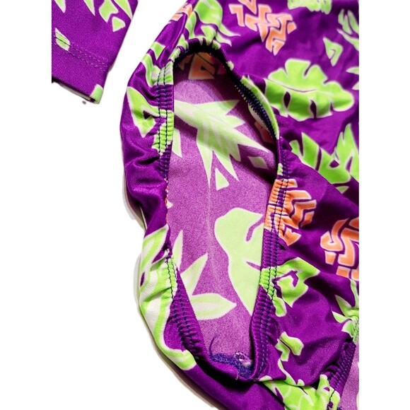 GK Elite VTG 90s Neon Green Tropical Purple AS Leotard Long Sleeve Adult S  NWT - Picture 4 of 10